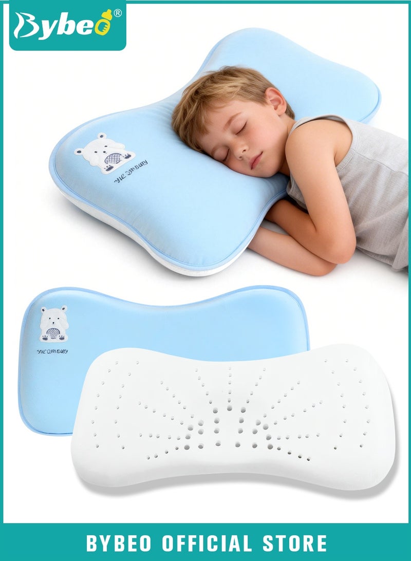 Bybeo Toddler Pillow for Sleeping, Kids Pillows with Ergonomic Spine-Protective Design, Toddler Head Support Pillow, for 2-6 Years Children Boys and Girls, Upgraded Hydrophilic Cotton - Image 1